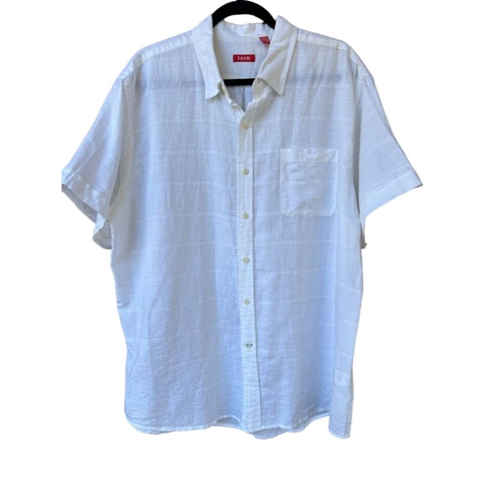 Izod‎ Mens White Linen & Cotton Blend Short Sleeve Button-Down Shirt XXLG